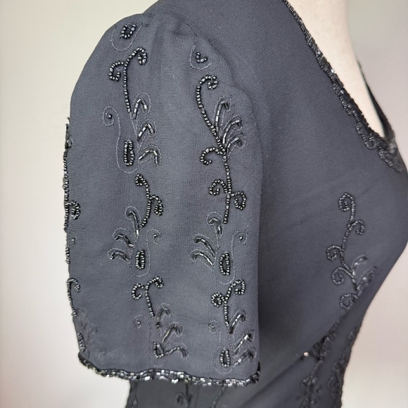 Vintage Elegant Black Beaded Women's Top - Picture 3 of 7